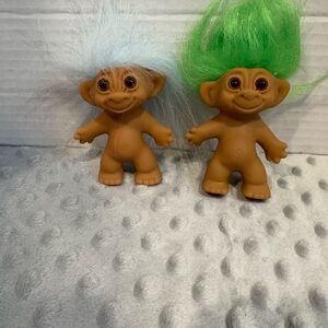 Adorable Troll Dolls with Green and White Hair
